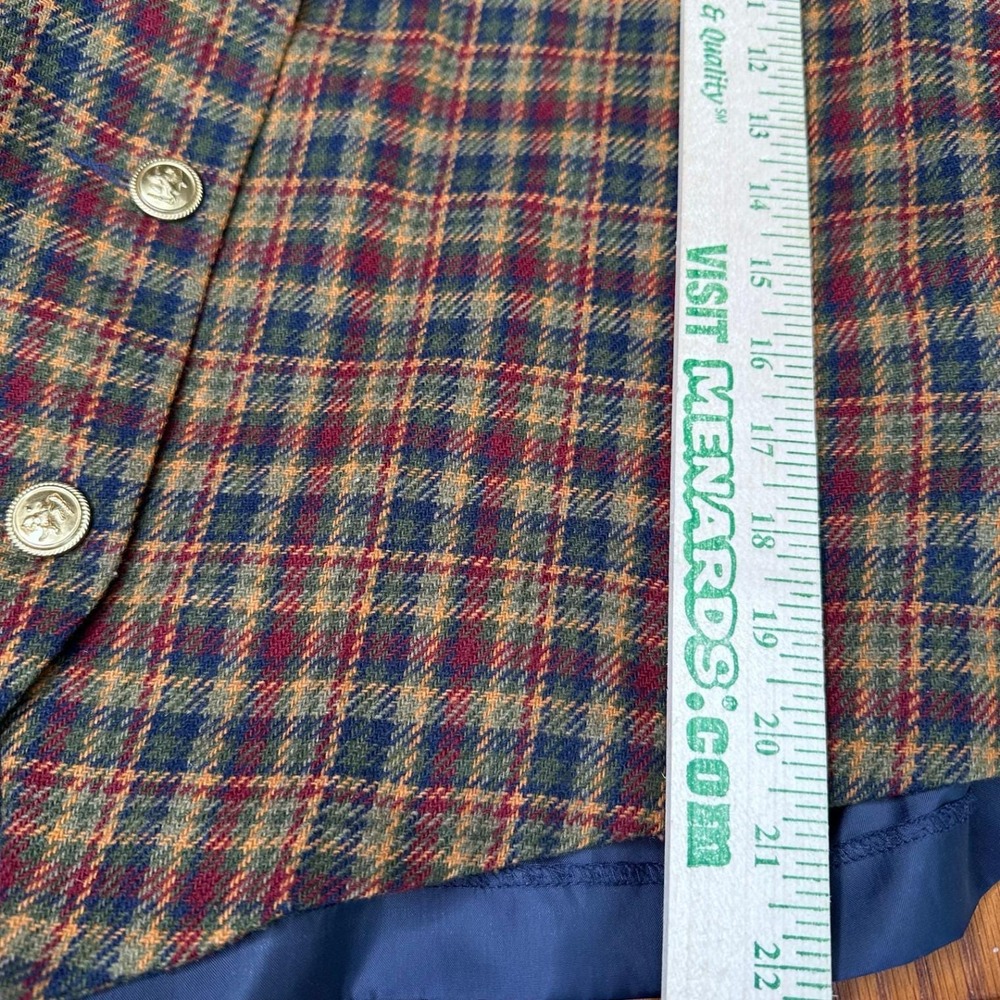 Vintage Dark Academia Casablanca Plaid Wool Blend Vest Womens Crest Button - Picture 6 of 8